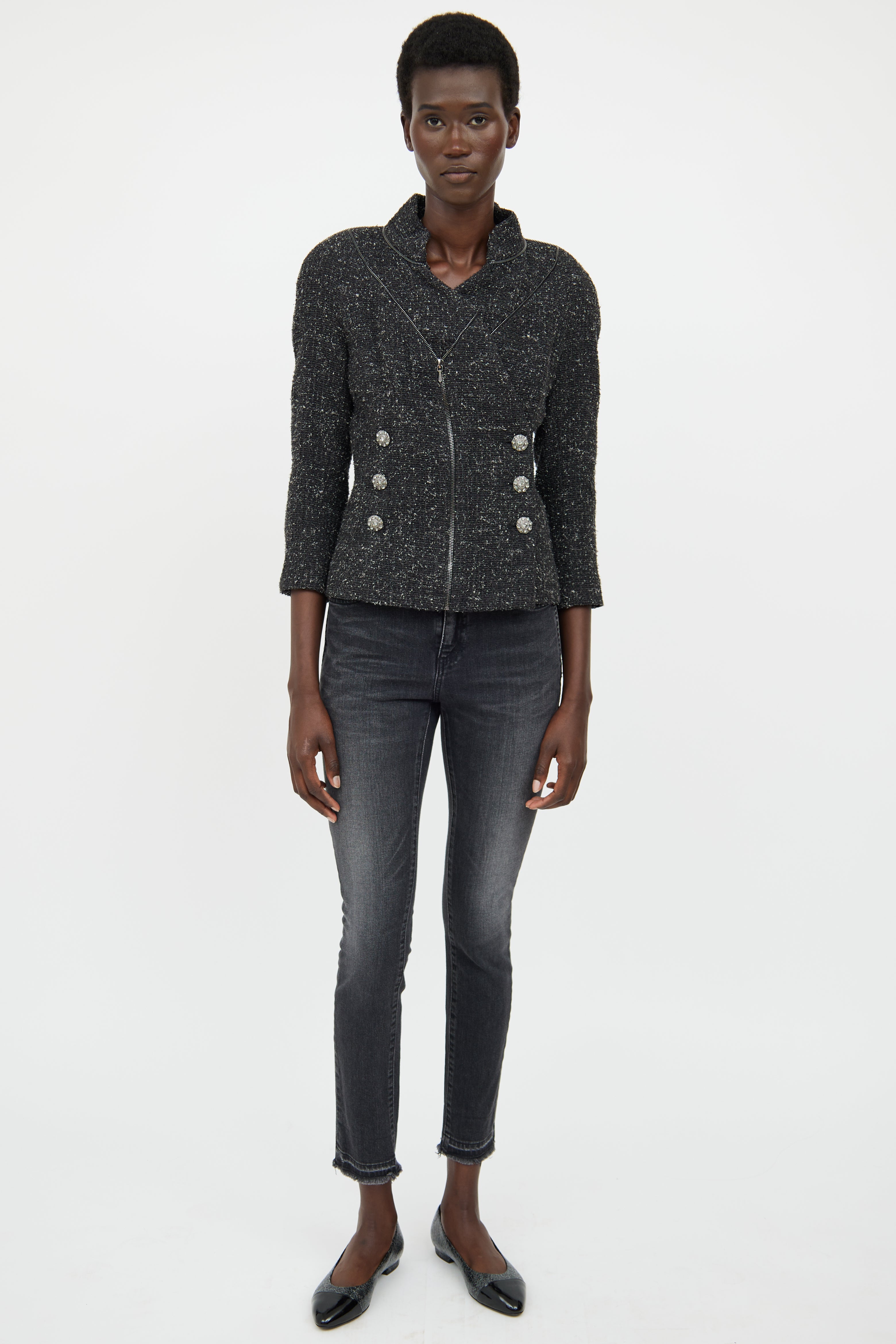 Chanel Fall 2008 Grey Boucle Zip Jacket