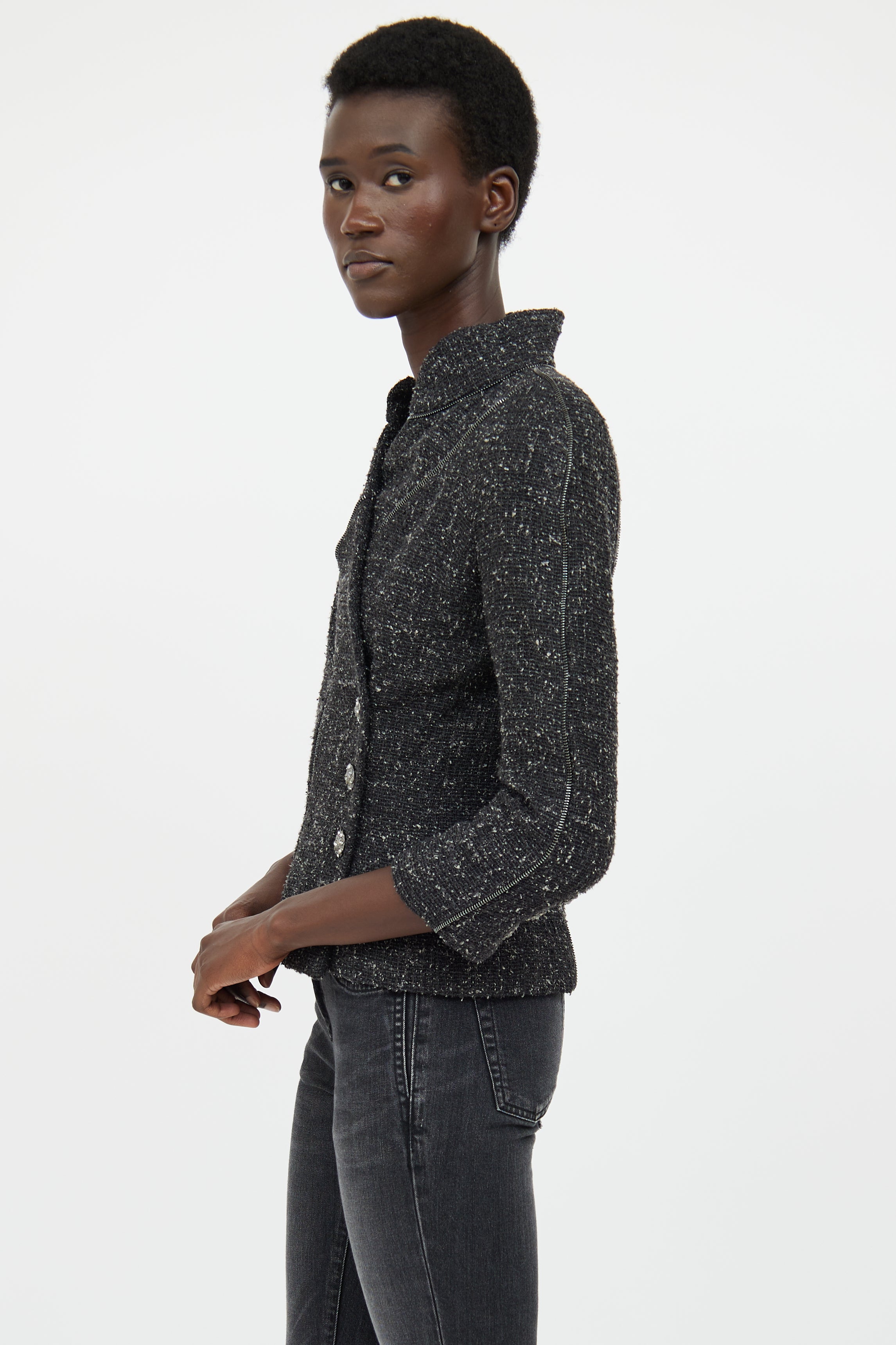 Chanel Fall 2008 Grey Boucle Zip Jacket