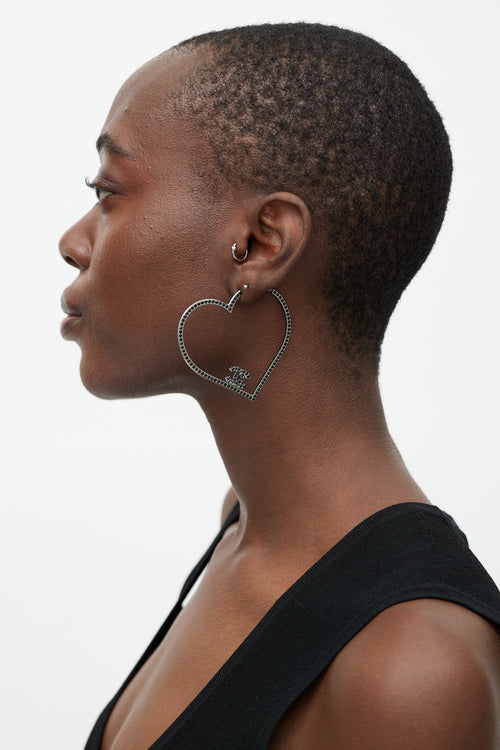 Chanel Crystal CC Heart Earrings