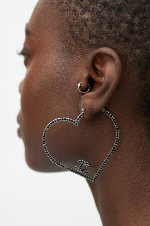 Chanel Crystal CC Heart Earrings
