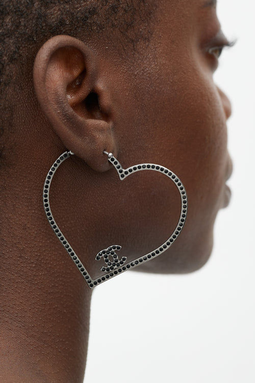 Chanel Crystal CC Heart Earrings