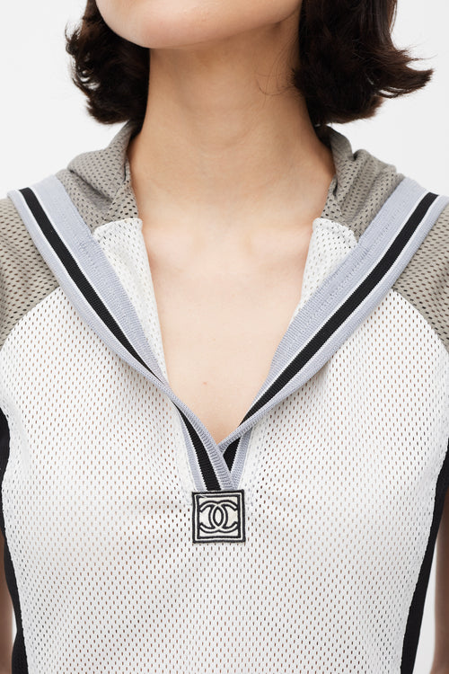 Chanel Identification 2004 White Grey & Black Mesh CC Hooded Top