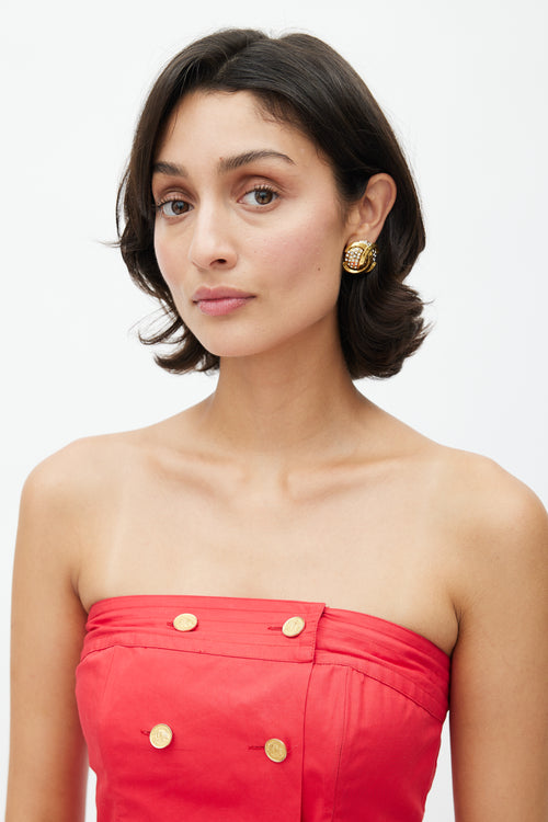 Chanel Late 1980s Gold CC & Rhinestone Clip On Earring