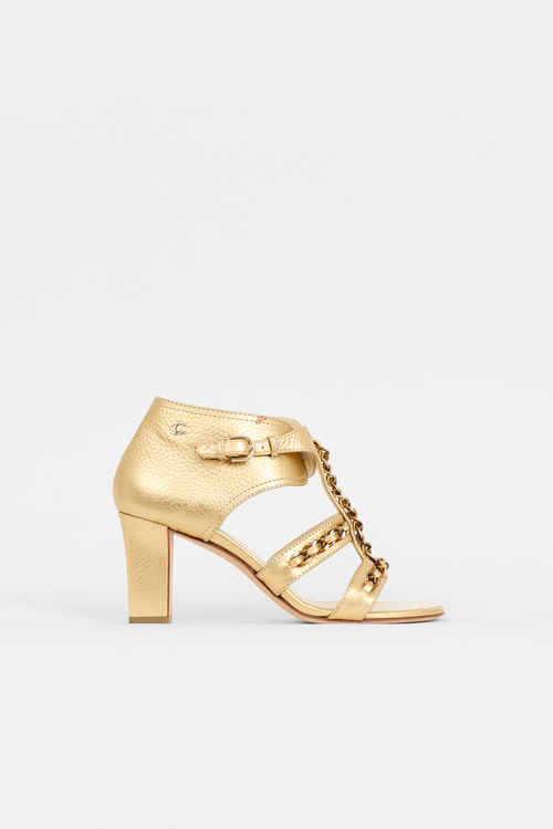 Chanel Leather CC Chain Cage Sandal