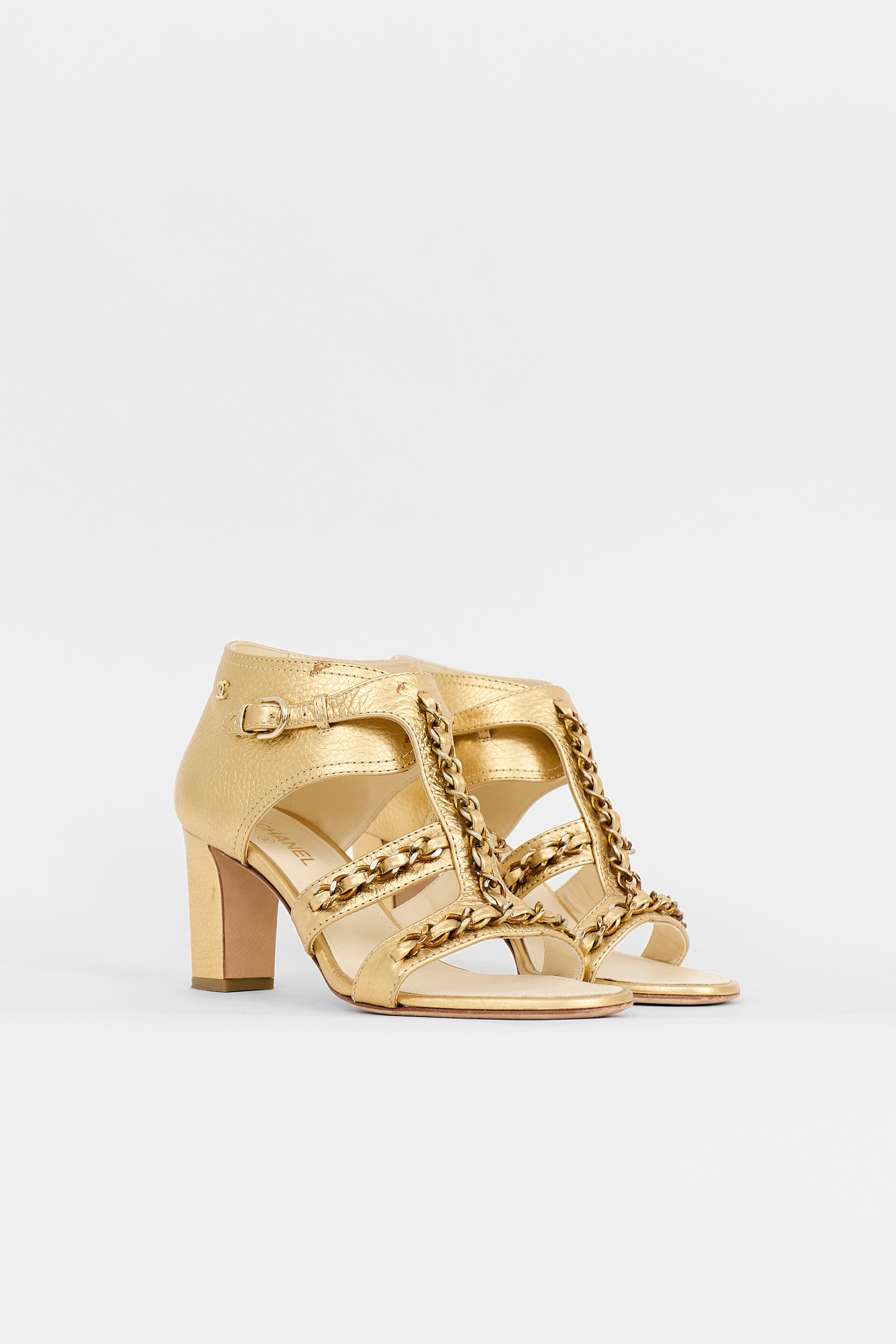 Chanel Leather CC Chain Cage Sandal