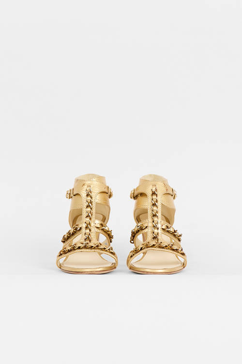 Chanel Leather CC Chain Cage Sandal