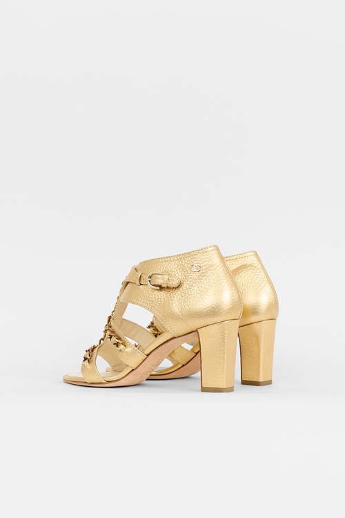 Chanel Leather CC Chain Cage Sandal