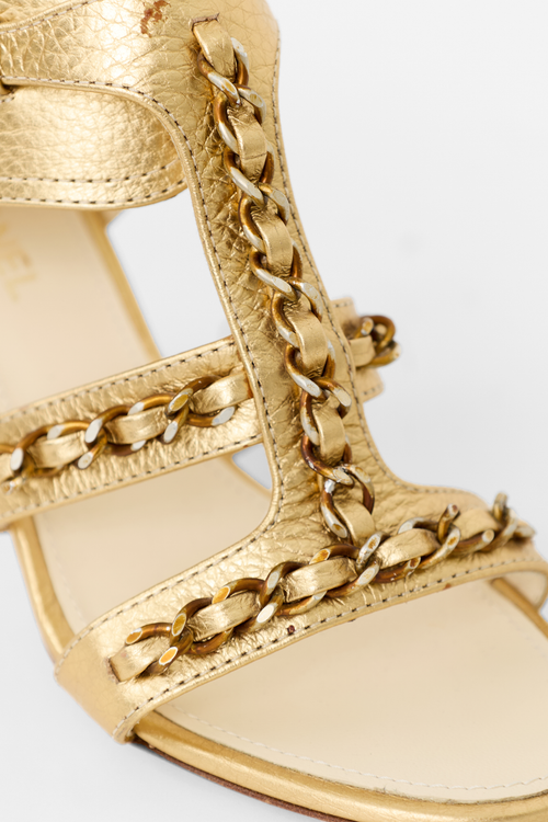 Chanel Leather CC Chain Cage Sandal
