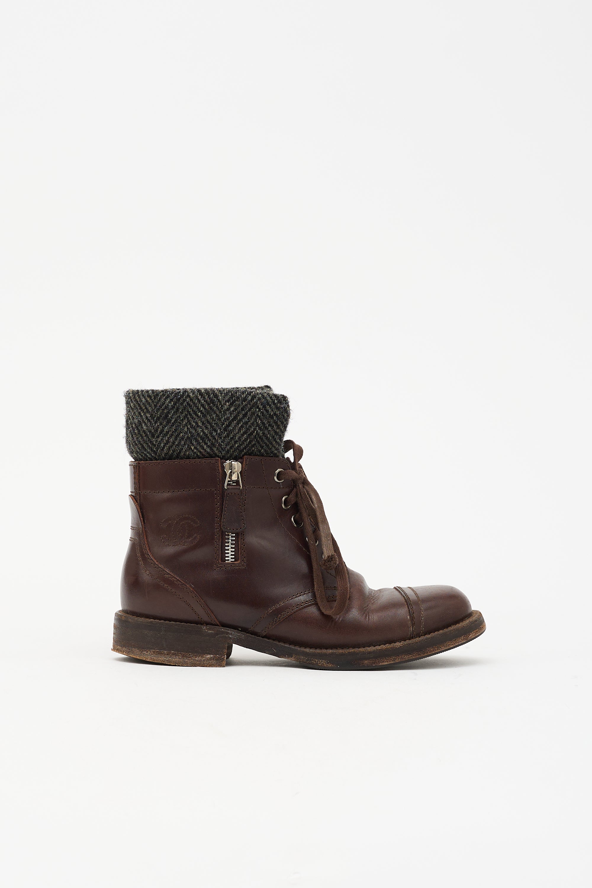 Chanel Leather CC Combat Boot
