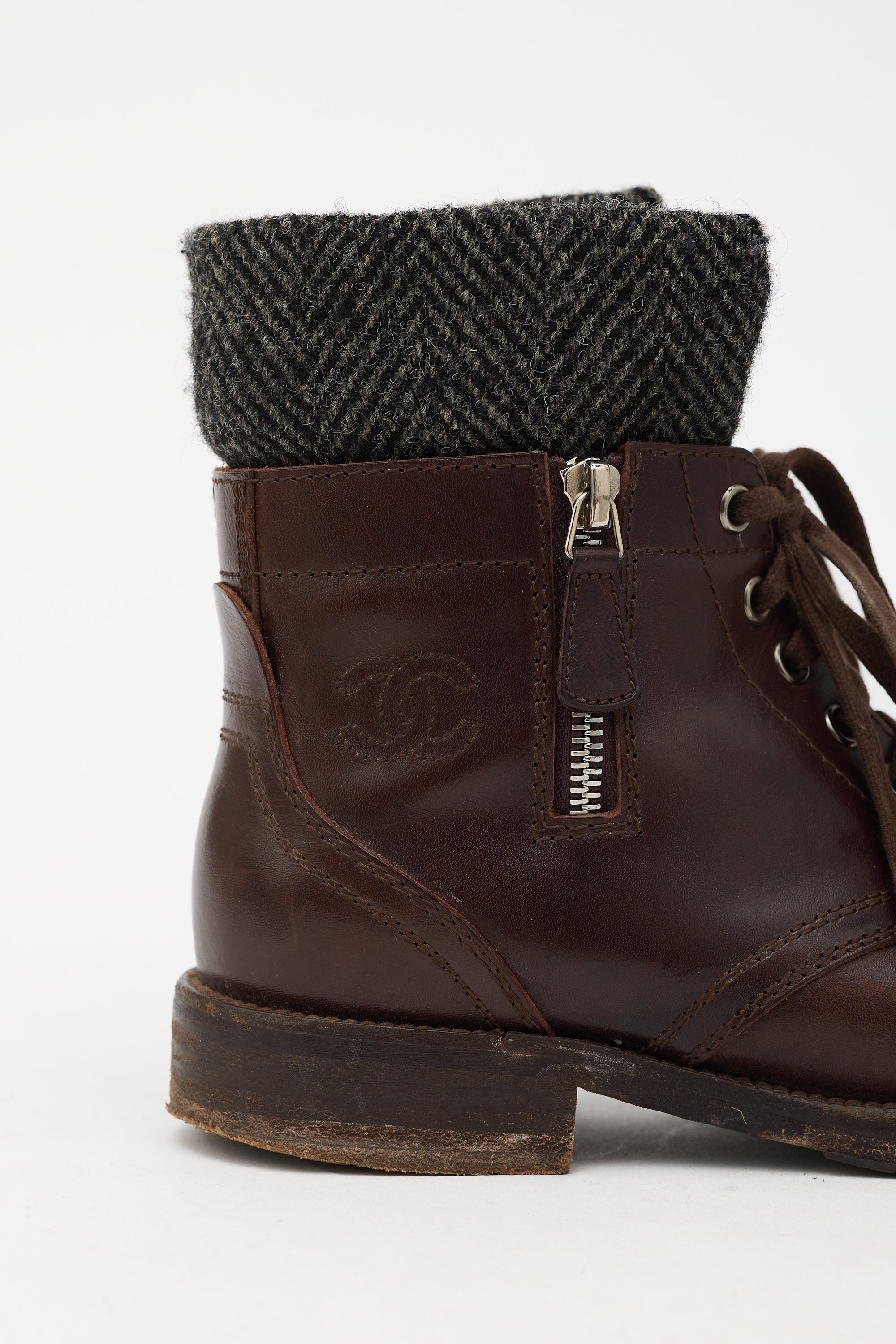Chanel Leather CC Combat Boot