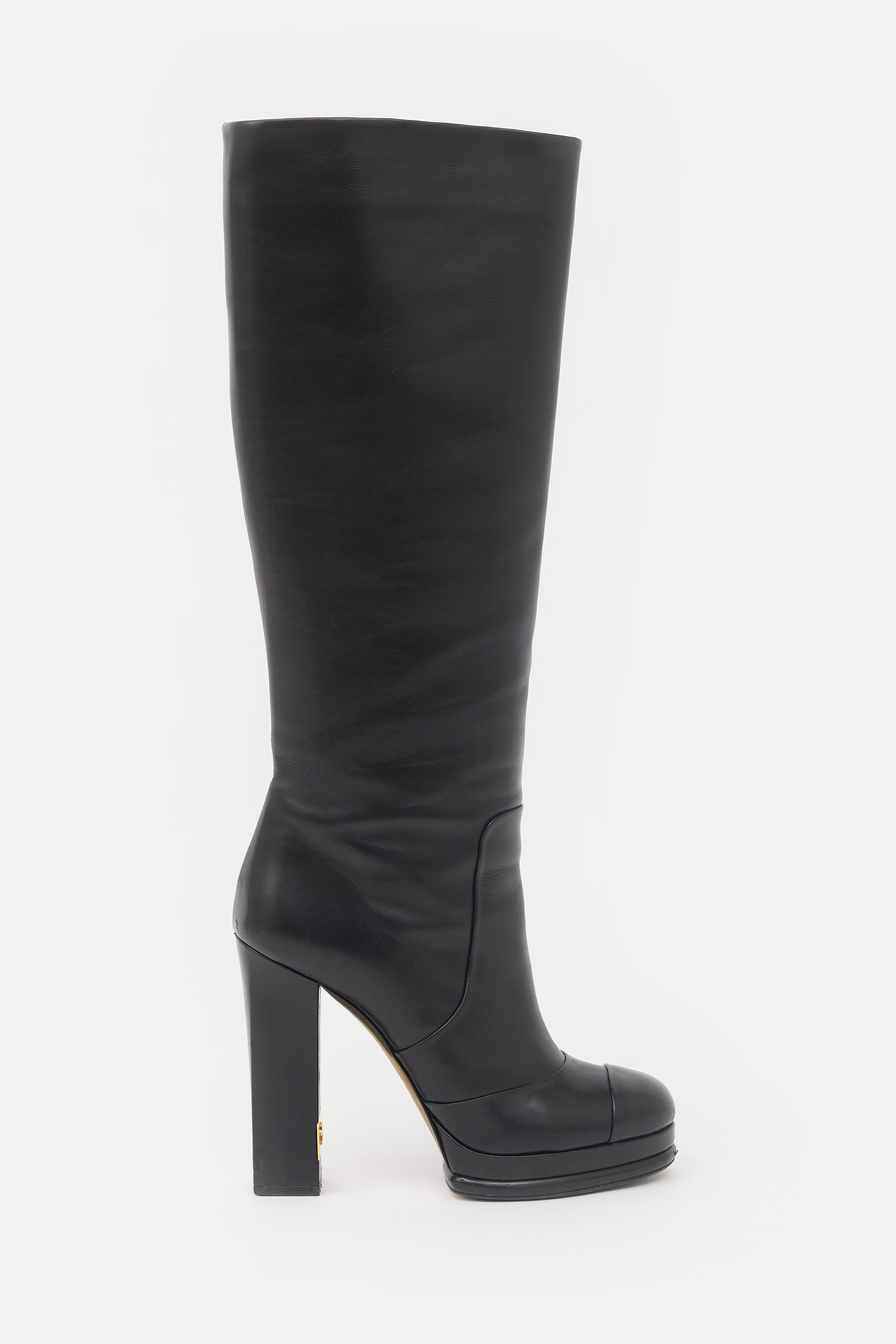 Chanel Leather CC Platform Knee Boot
