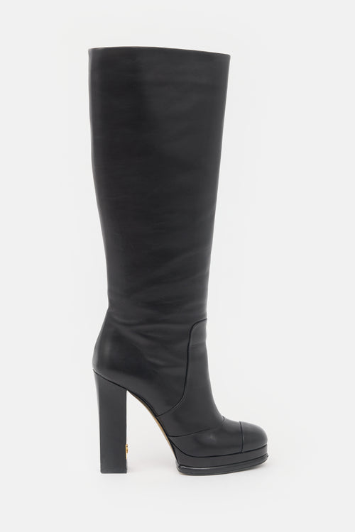 Chanel Leather CC Platform Knee Boot