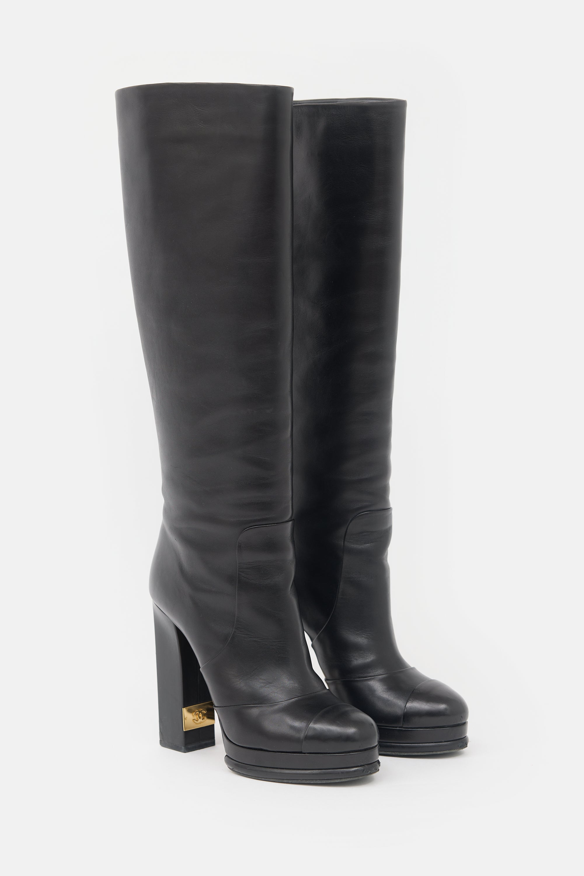 Chanel Leather CC Platform Knee Boot