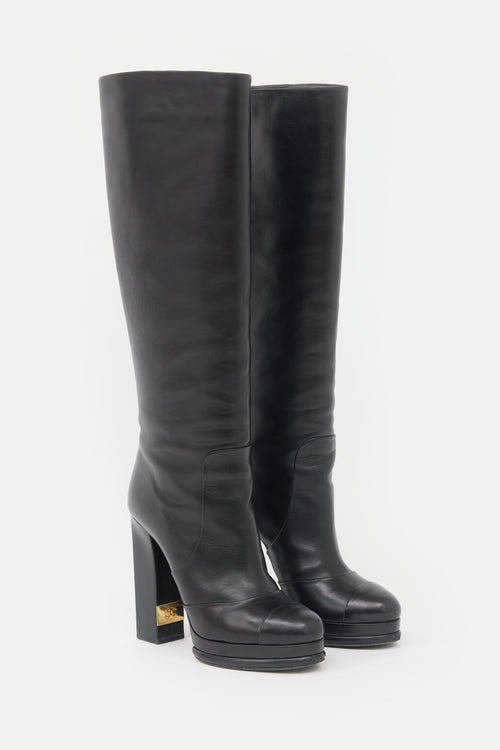 Chanel Leather CC Platform Knee Boot