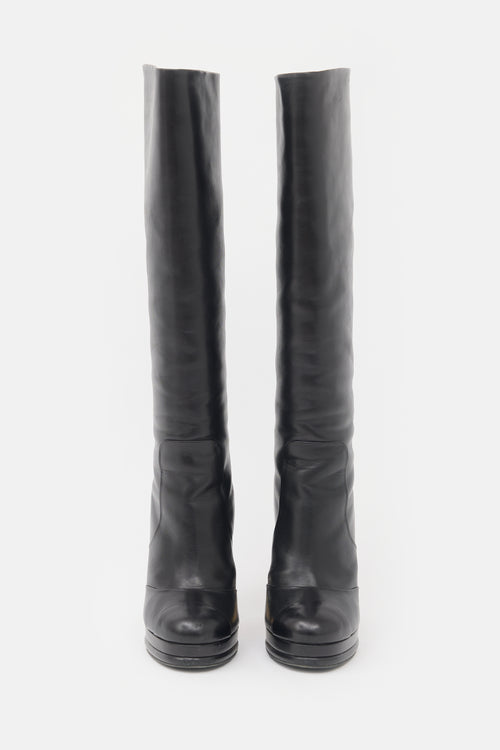 Chanel Leather CC Platform Knee Boot