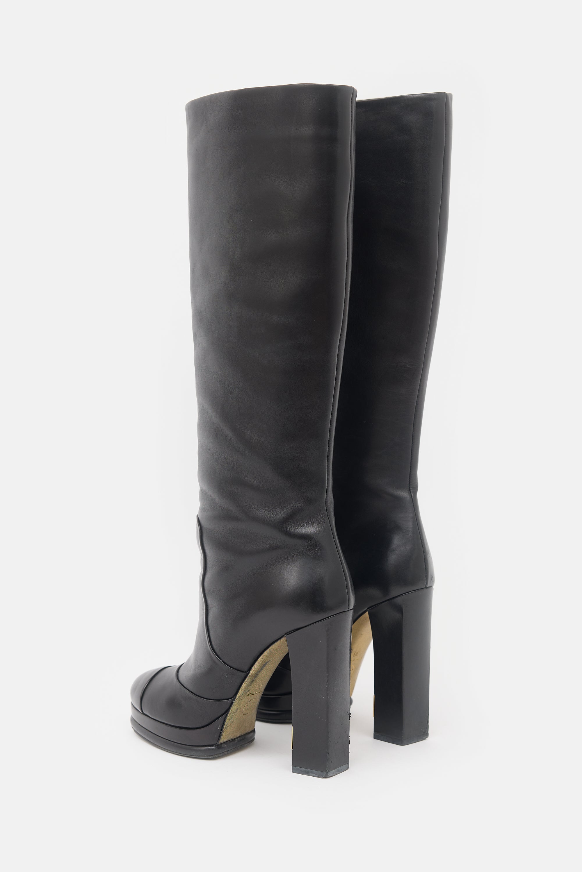 Chanel Leather CC Platform Knee Boot