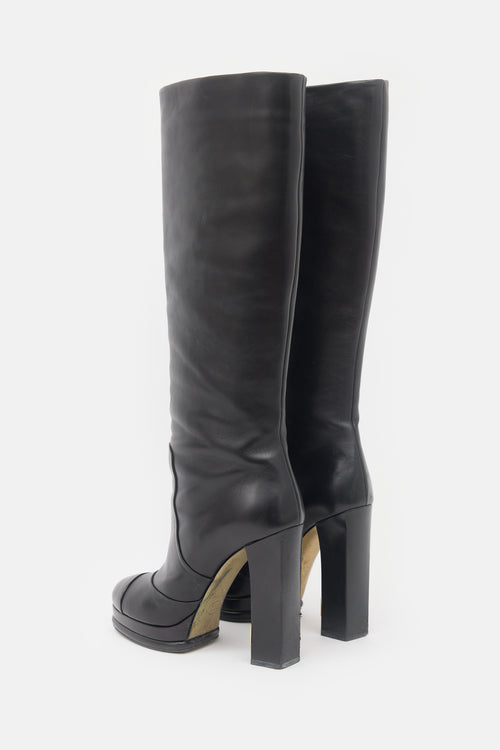 Chanel Leather CC Platform Knee Boot