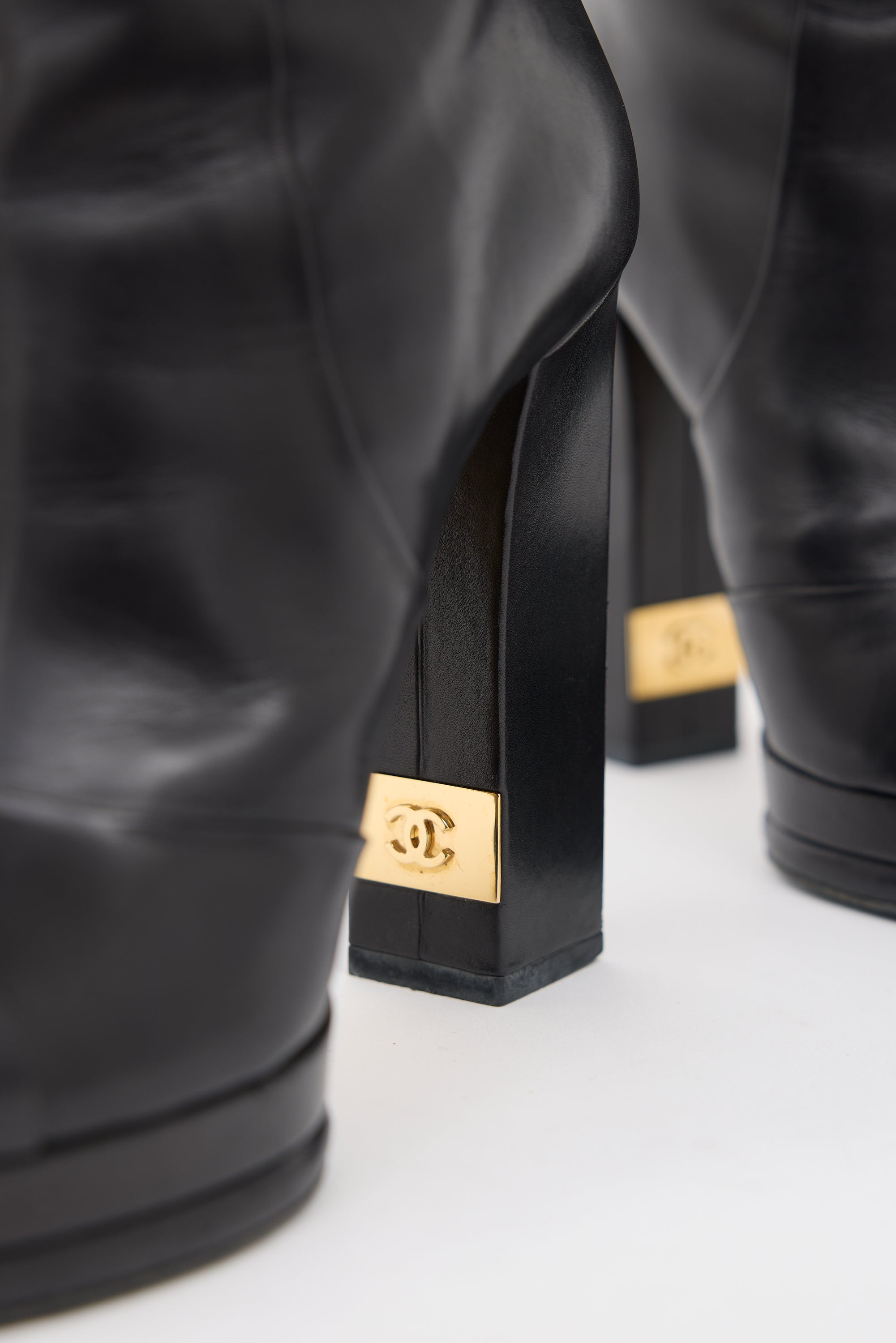 Chanel Leather CC Platform Knee Boot