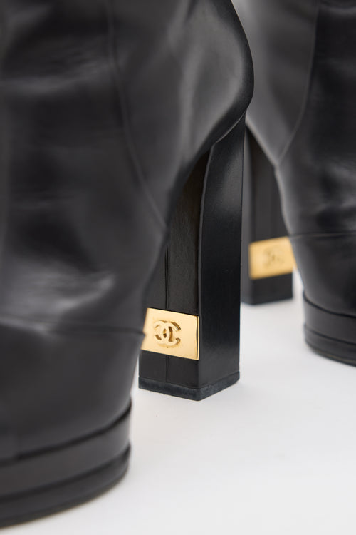 Chanel Leather CC Platform Knee Boot