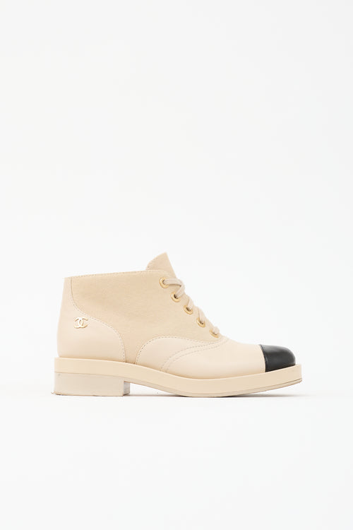 Chanel Leather & Canvas CC Boot