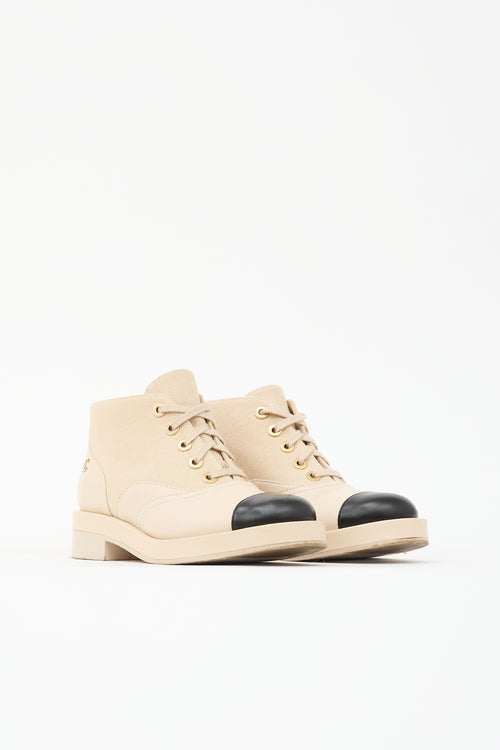 Chanel Leather & Canvas CC Boot