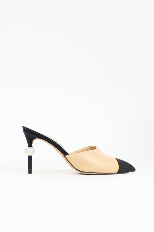 Chanel Leather CC Pearl Mule