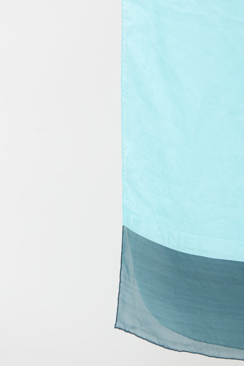 Chanel Light Blue Letter Logo Silk Scarf