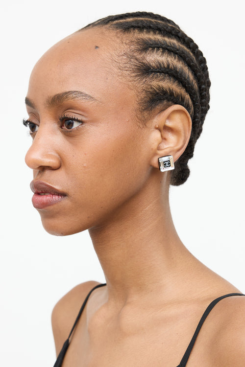 Chanel FW 2007 Lucite Square Logo Earrings