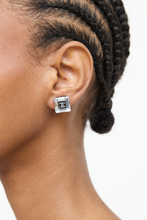 Chanel FW 2007 Lucite Square Logo Earrings