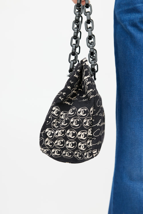 Chanel Mid 2000s Black & Cream Canvas Monogram Tote Bag