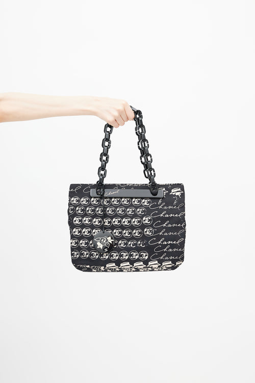 Chanel Mid 2000s Black & Cream Canvas Monogram Tote Bag