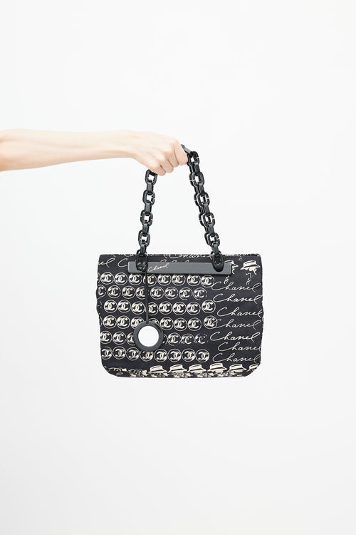 Chanel Mid 2000s Black & Cream Canvas Monogram Tote Bag