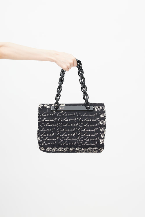 Chanel Mid 2000s Black & Cream Canvas Monogram Tote Bag