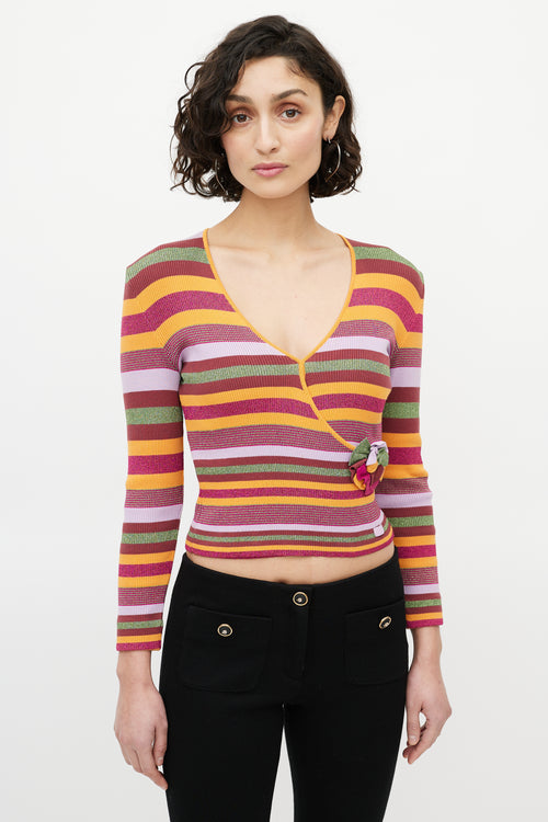 Chanel Multicolour Metallic Stripe V-Neck Sweater