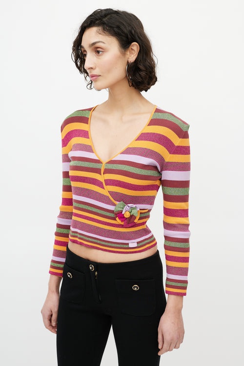 Chanel Multicolour Metallic Stripe V-Neck Sweater