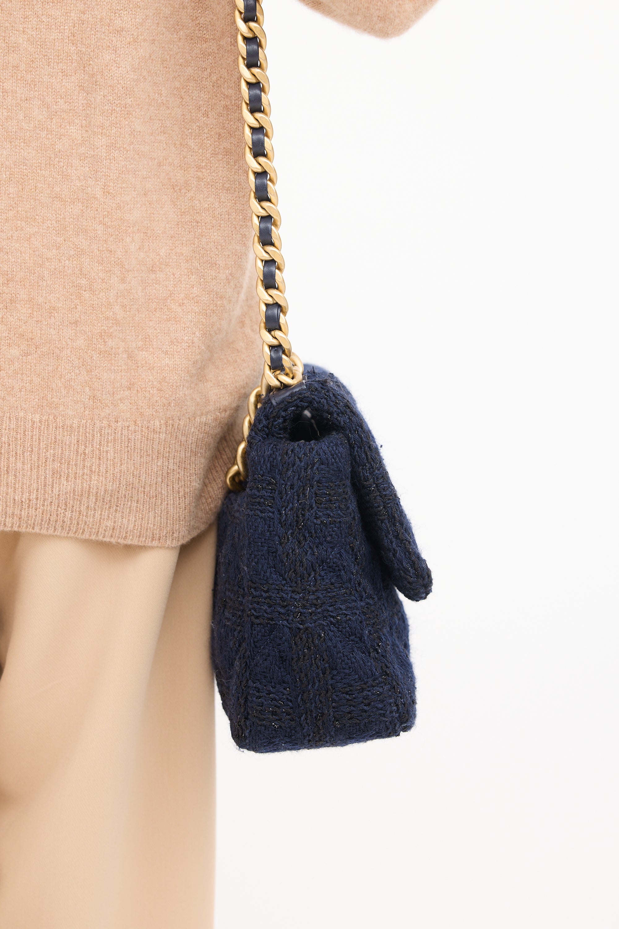 Chanel Navy Tweed Large 19 Handbag