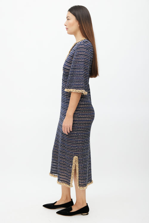 Chanel Navy & Gold Beaded Stripe Dress