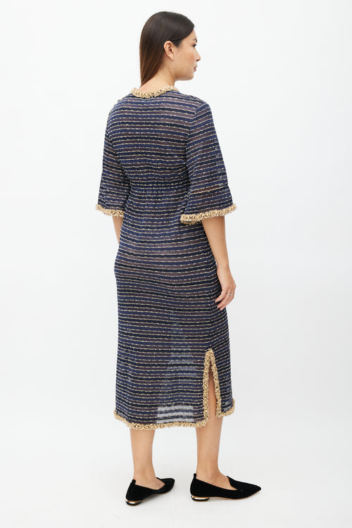 Chanel Navy & Gold Beaded Stripe Dress