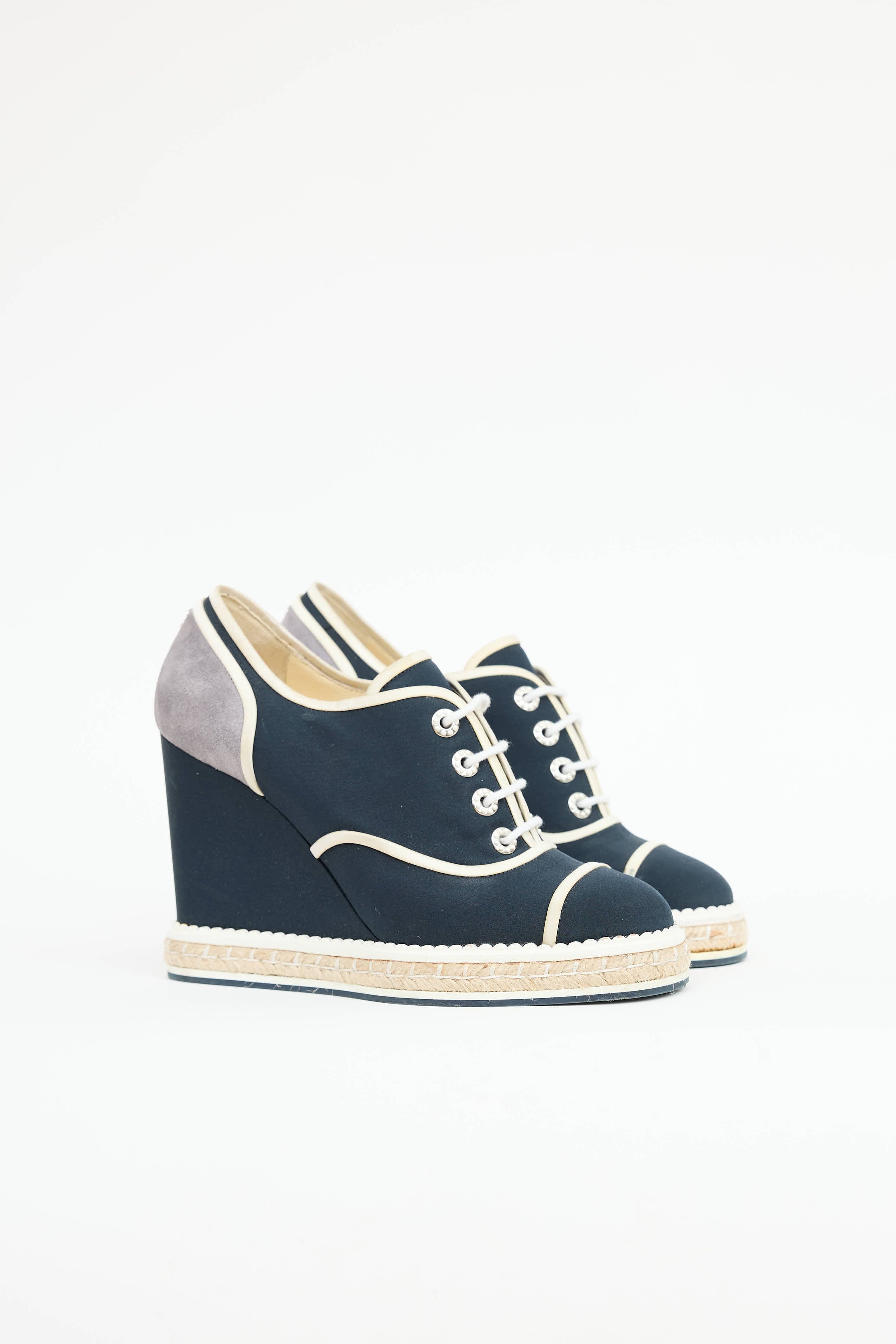 Chanel Lace Up Wedge Espadrille