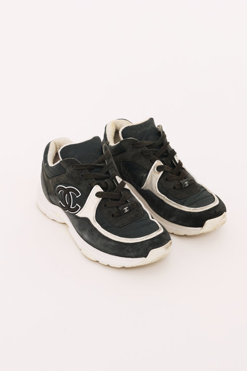 Chanel Navy & White Suede CC Sneakers