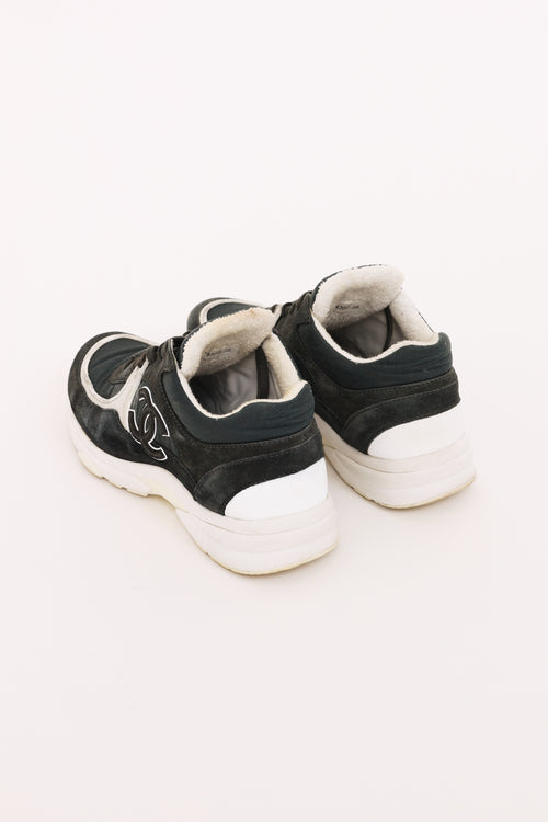 Chanel Navy & White Suede CC Sneakers
