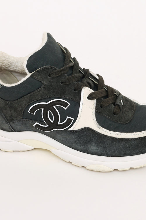 Chanel Navy & White Suede CC Sneakers
