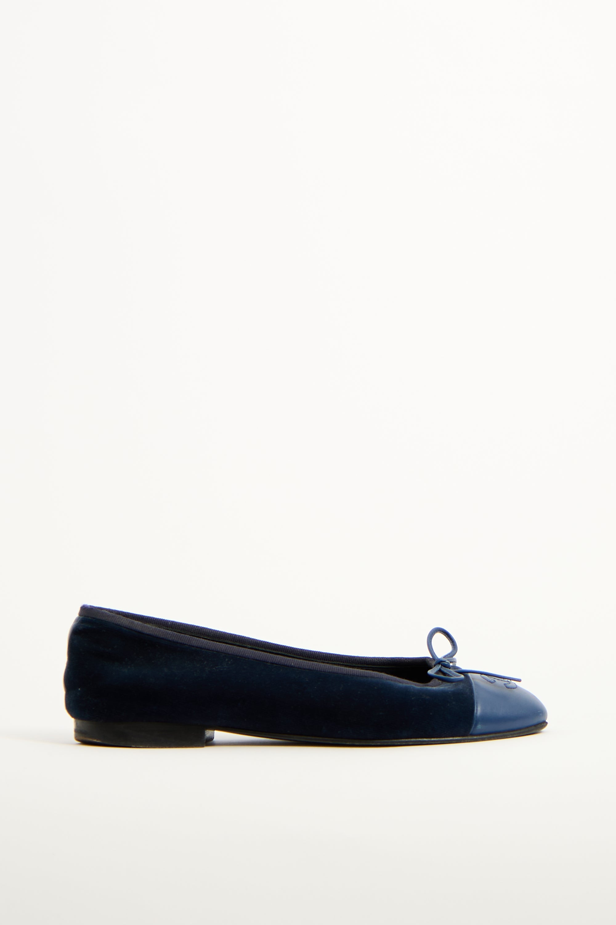 Chanel Navy Velvet CC Ballet Flat