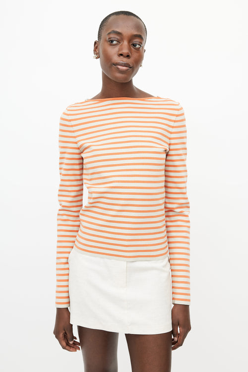 Chanel Orange & Cream Striped Knit Top