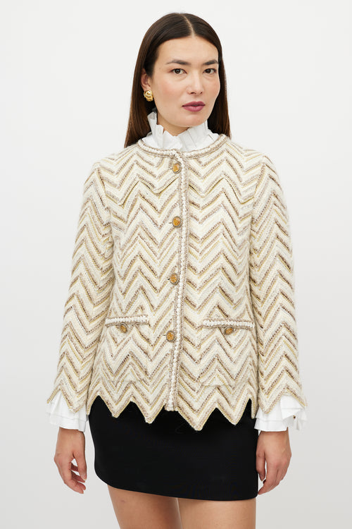 Chanel PF 2018 White & Beige Wool Tweed Jacket