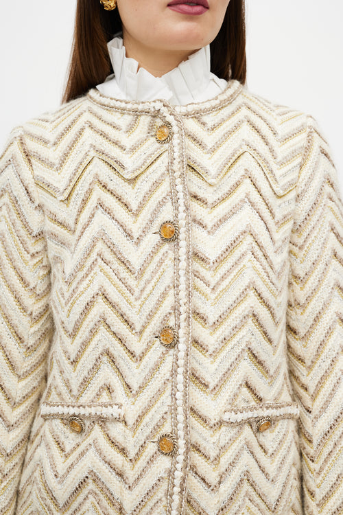 Chanel PF 2018 White & Beige Wool Tweed Jacket
