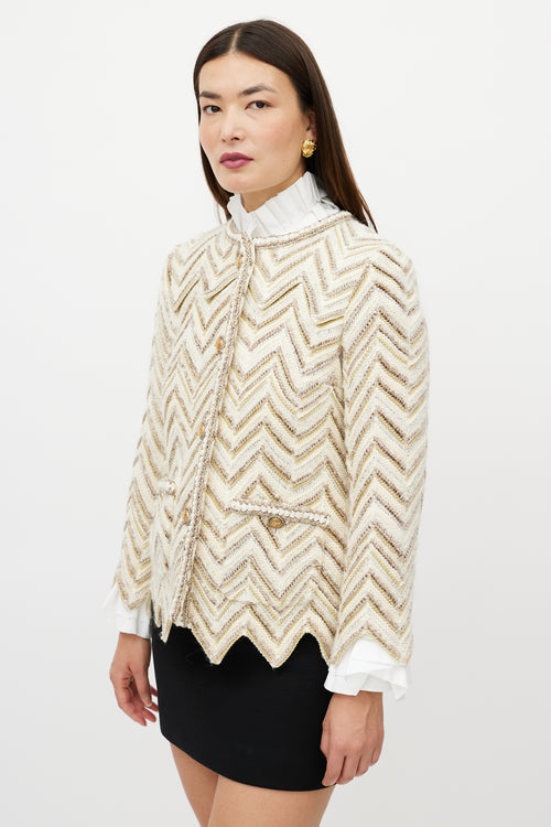 Chanel PF 2018 White & Beige Wool Tweed Jacket