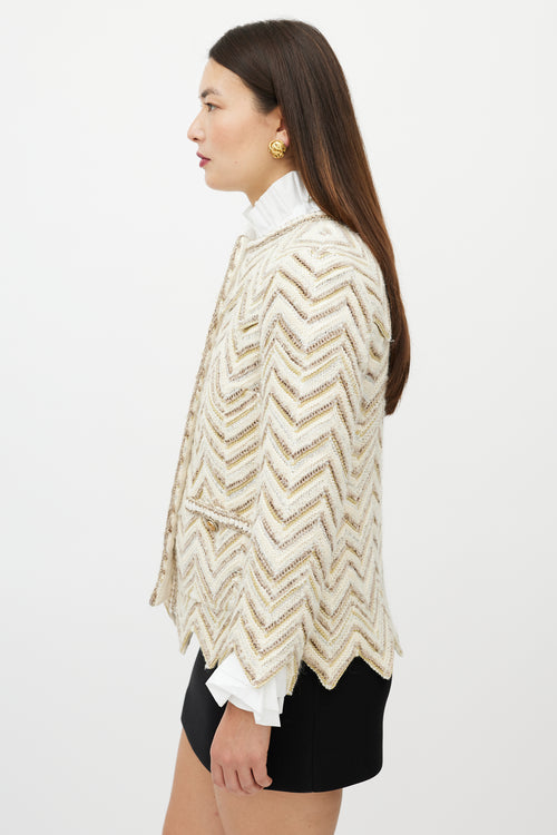 Chanel PF 2018 White & Beige Wool Tweed Jacket