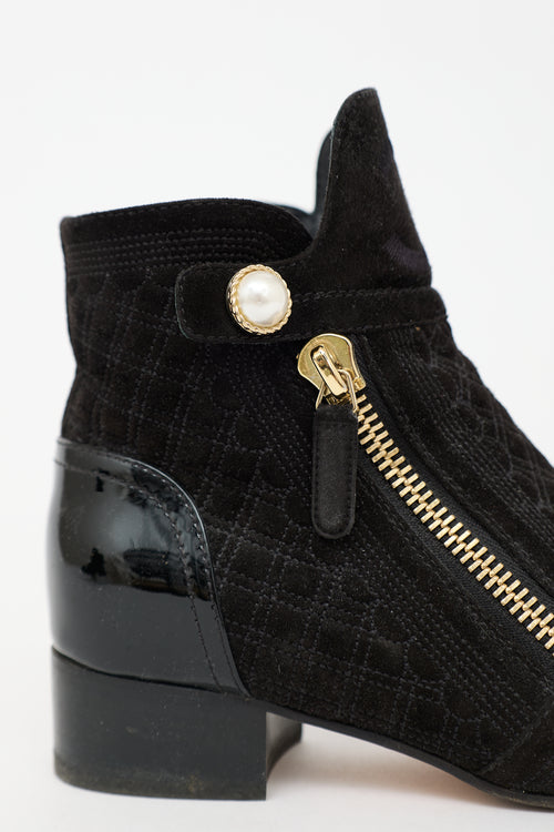 Chanel Pearl CC Quilted Suede Ankle Boot