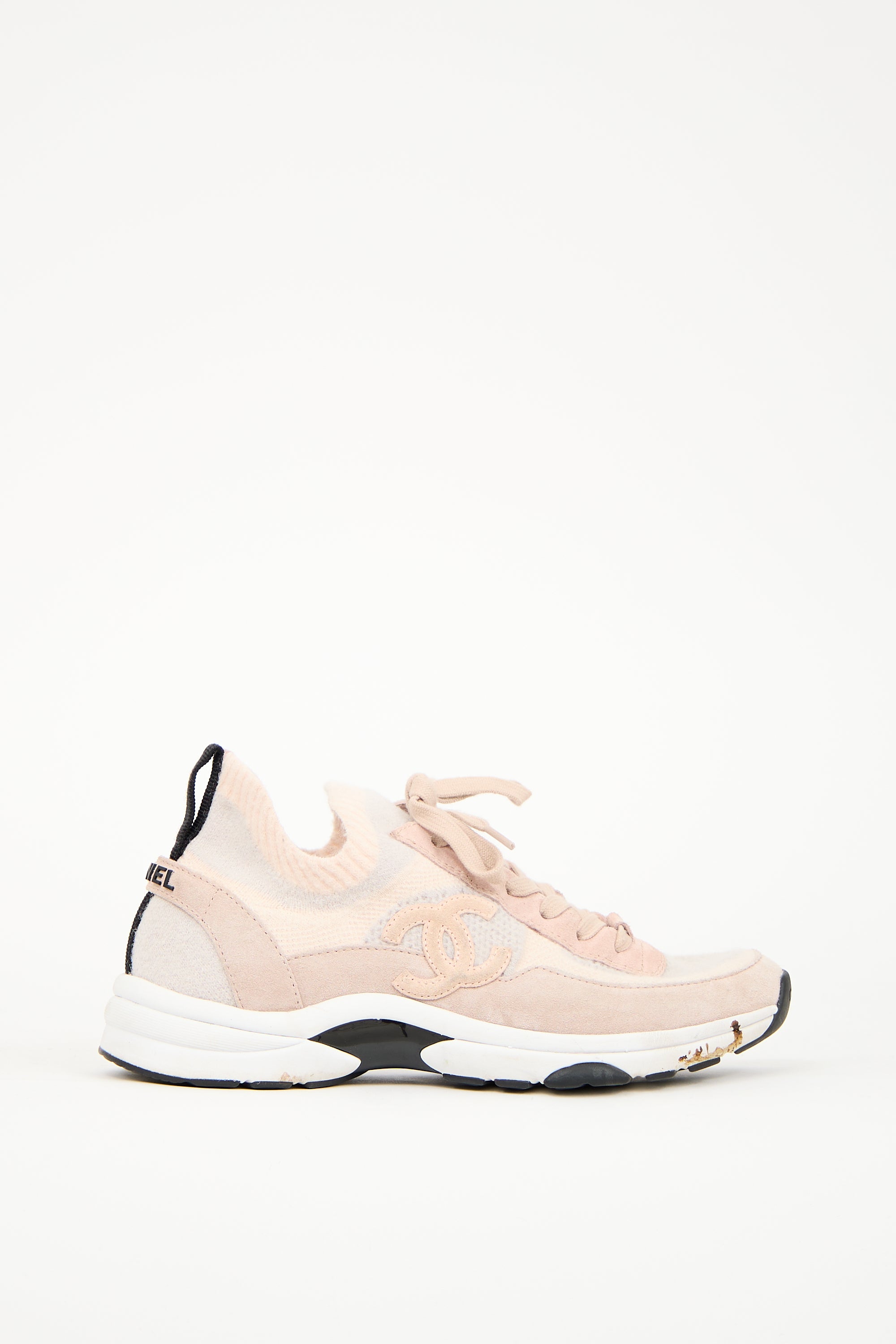 Chanel Pink & Grey Knit CC Sneaker